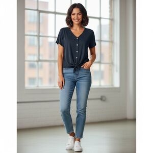 Weatherproof Vintage Woman's Tie Front Blouse charcoal sz small